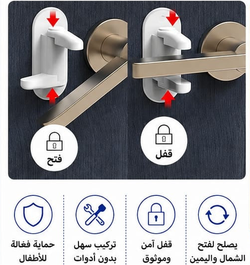 قفل أمان للأطفال لحماية مقبض الباب – فتح يمين ويسار — Child Safety Door Handle Lock – Left and Right Opening