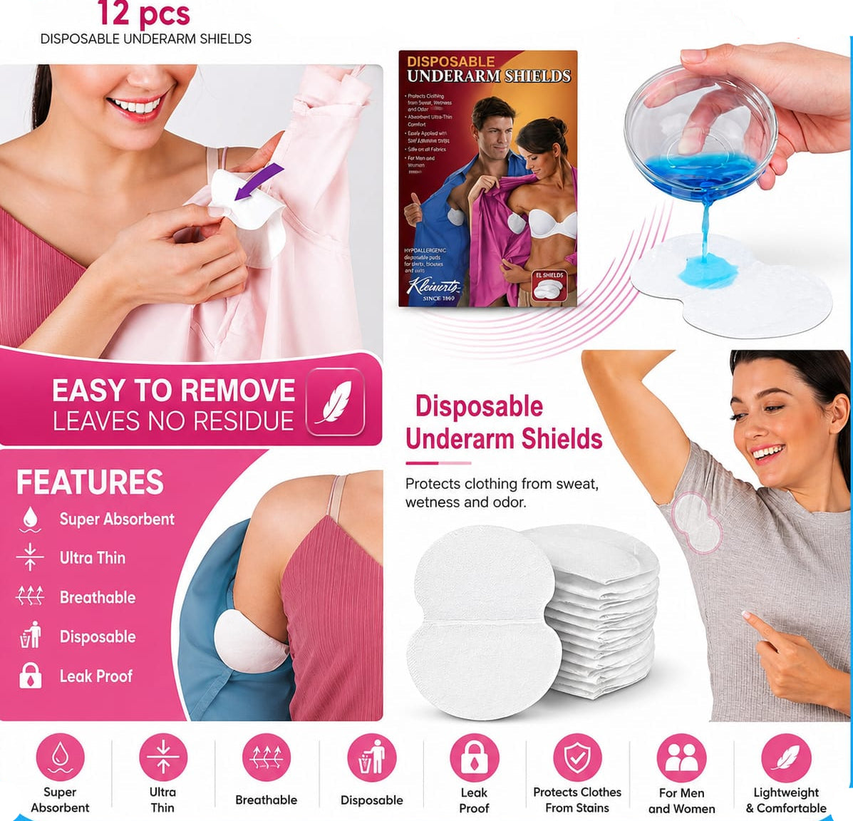 فوط لتحت الباط مضاد للتعرق 12 قطعه — Disposable Underarm Sweat Pads – 12 Pieces